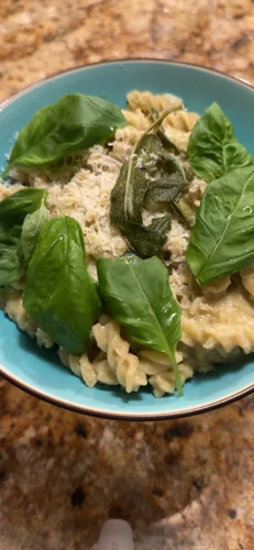 Corn pasta with sage & basil